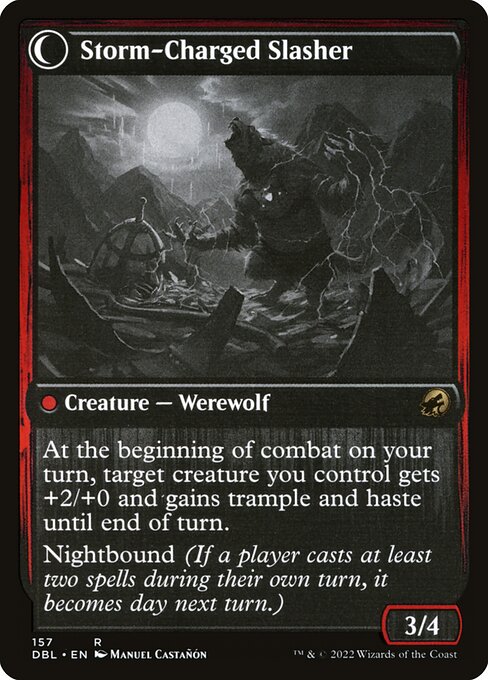 Reckless Stormseeker // Storm-Charged Slasher 157, back face