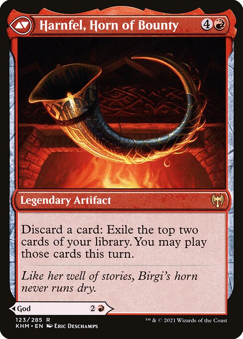 Birgi, God of Storytelling // Harnfel, Horn of Bounty 123, back face