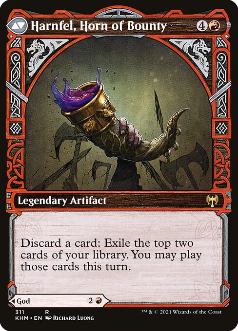 Birgi, God of Storytelling // Harnfel, Horn of Bounty 311, back face