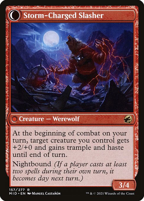 Reckless Stormseeker // Storm-Charged Slasher 157, back face