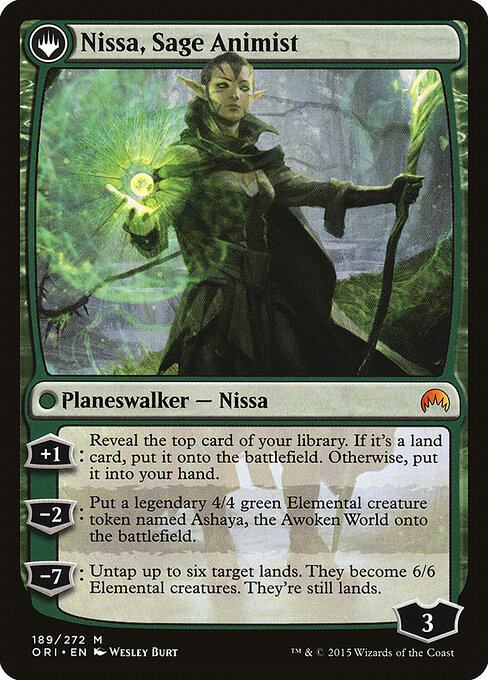 Nissa, Vastwood Seer // Nissa, Sage Animist ORI-189, back face