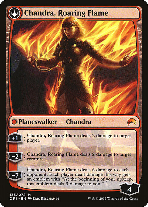 Chandra, Fire of Kaladesh // Chandra, Roaring Flame ORI-135, back face