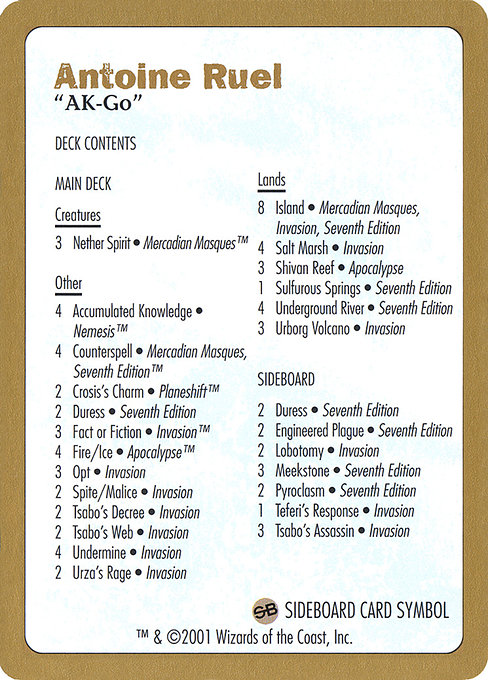 Antoine Ruel Decklist ar0b