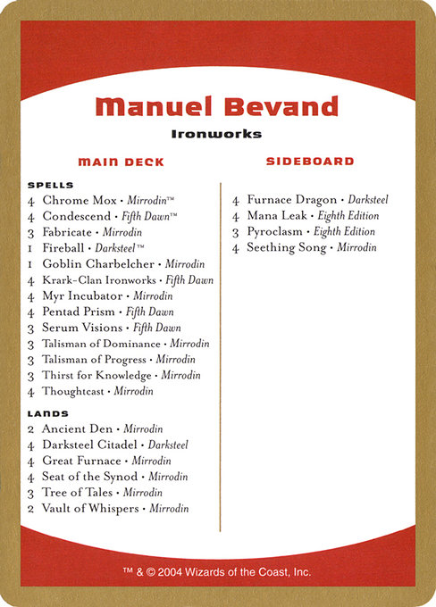Manuel Bevand Decklist mb0b