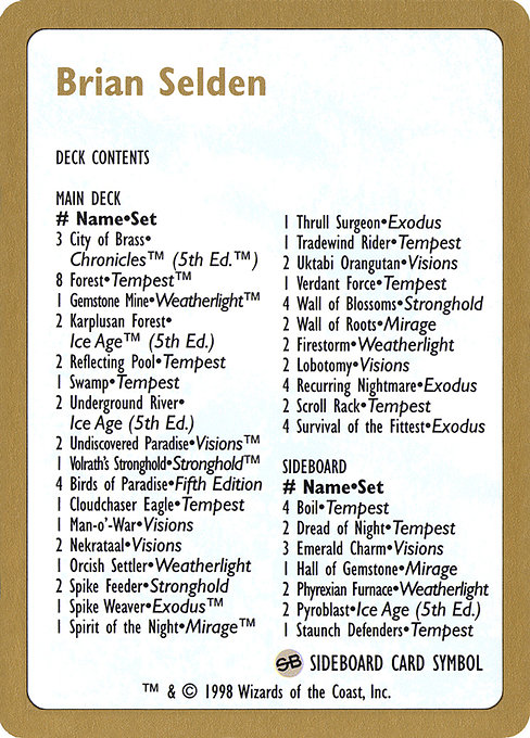 Brian Selden Decklist bs0b